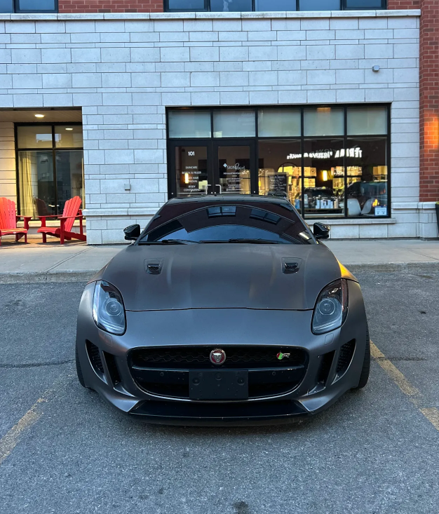 Matte grey Jaguar F-Type at AutoWa Customs shop in Ottawa